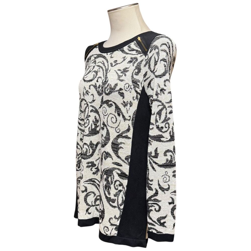 Chico's Collection Lurex Jacquard Sweater Black Neutral 1 / Medium - Picture 3 of 6